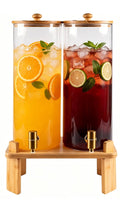 2 Gallon Glass Beverage Dispenser with Spigot and Bamboo Stand E8543