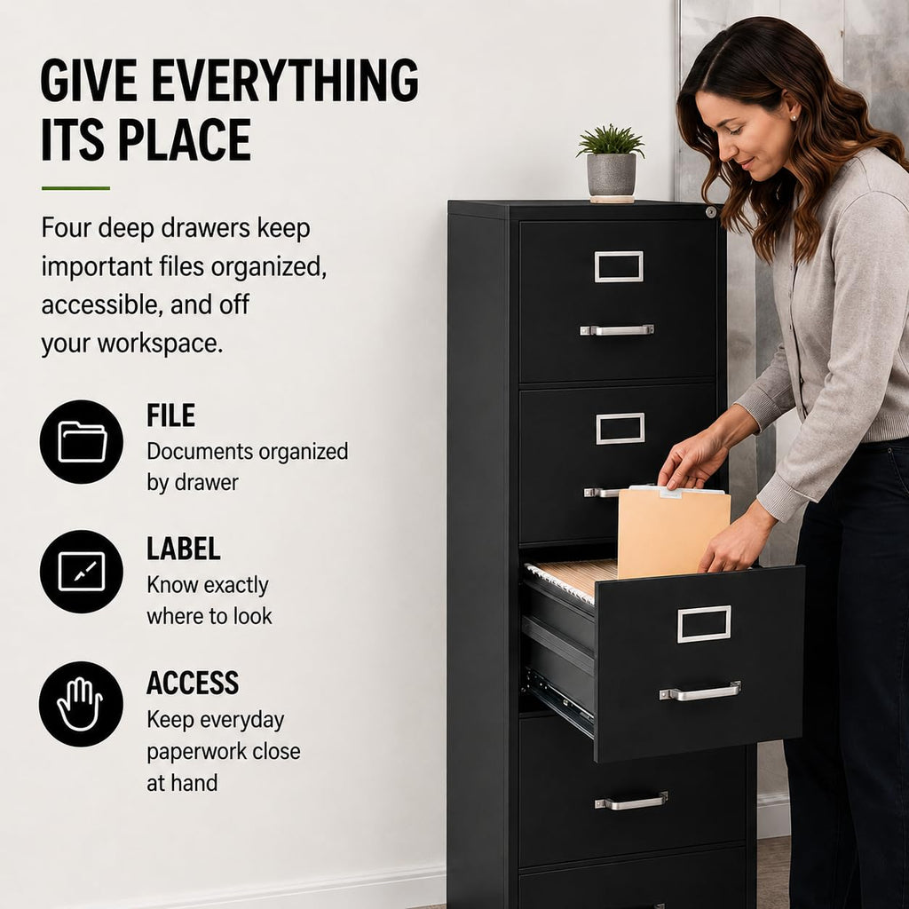 4 Drawer Metal Vertical Filing Cabinet H584