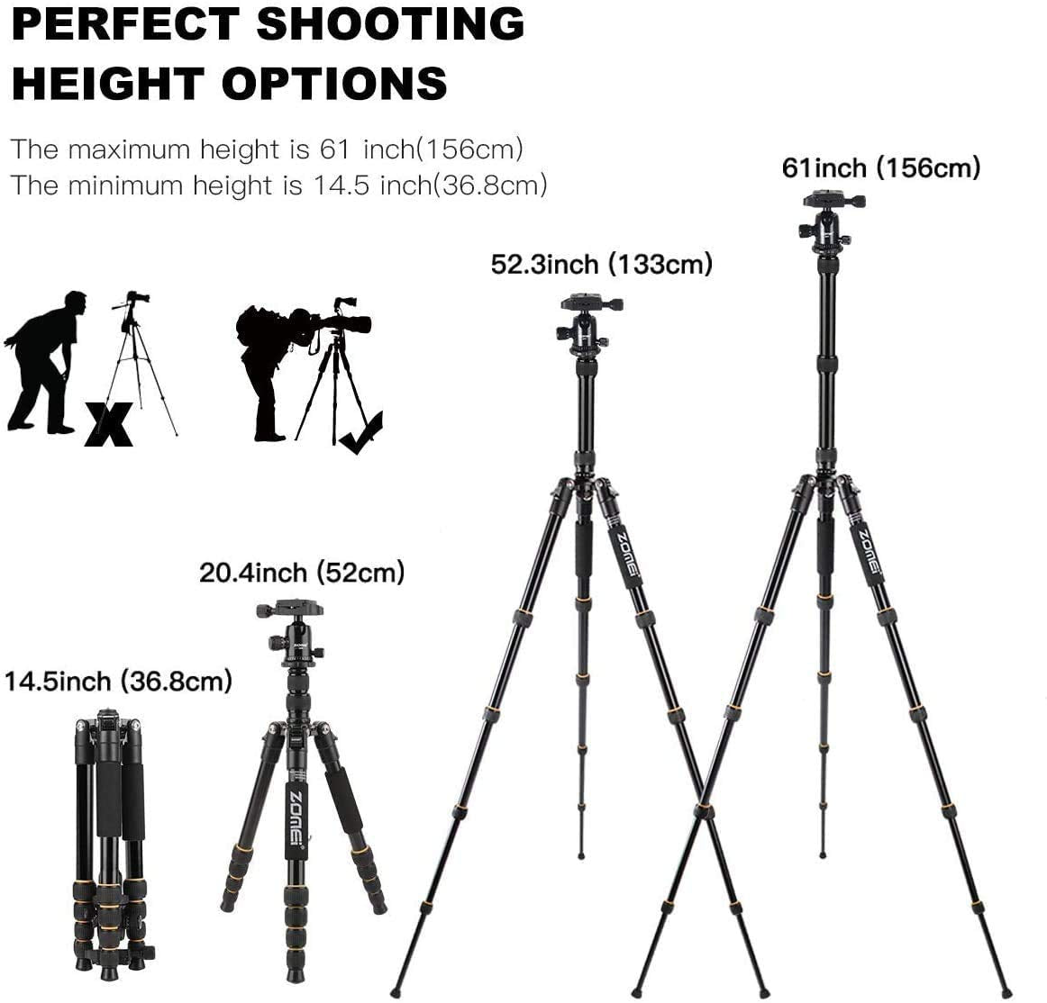 Camera Tripod with Ball Head Quick Release Plate and Carrying Case J977309