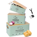 Metal Vegetable Storage Set of 3 with Aerating Holes and Bamboo Lid J6798