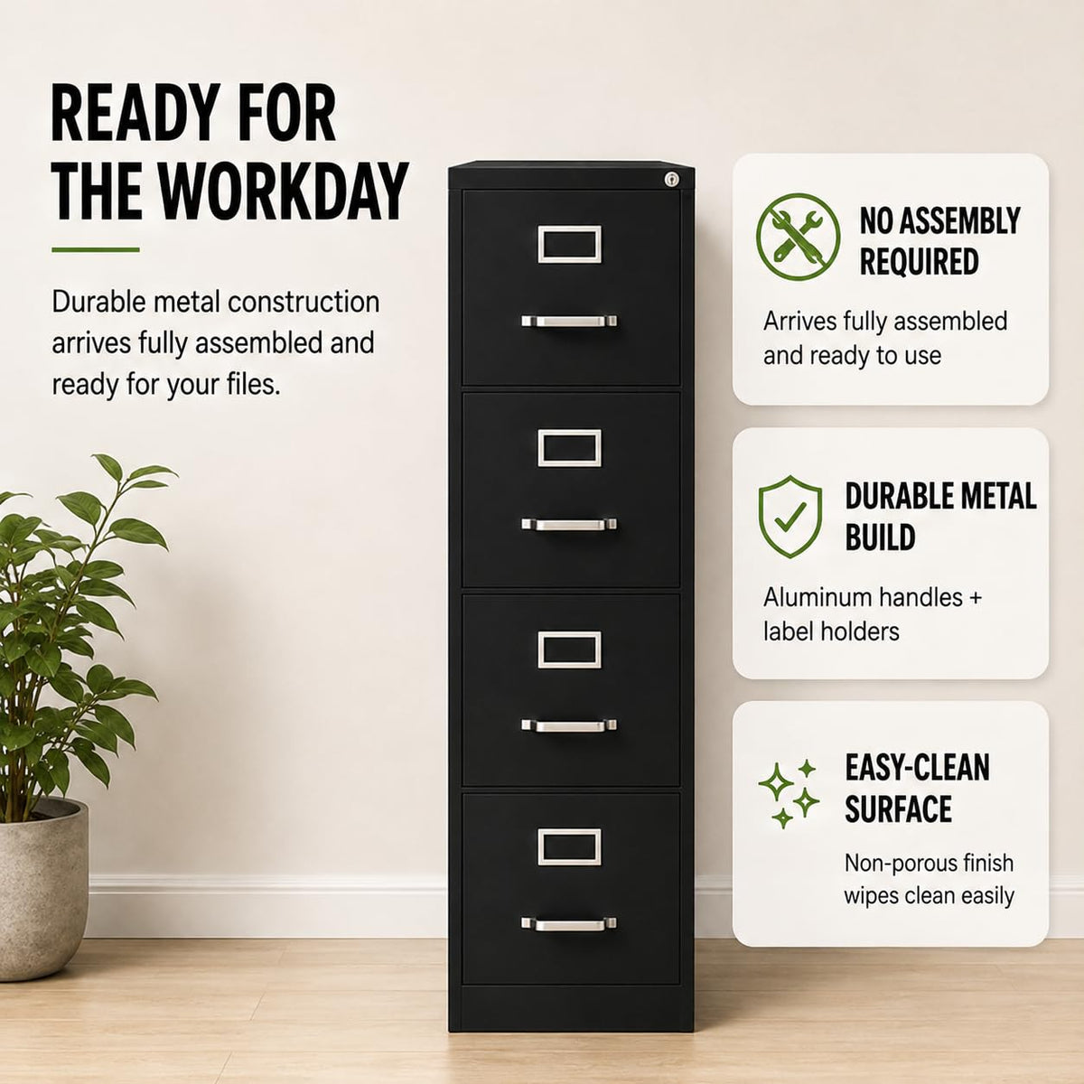 4 Drawer Metal Vertical Filing Cabinet H584