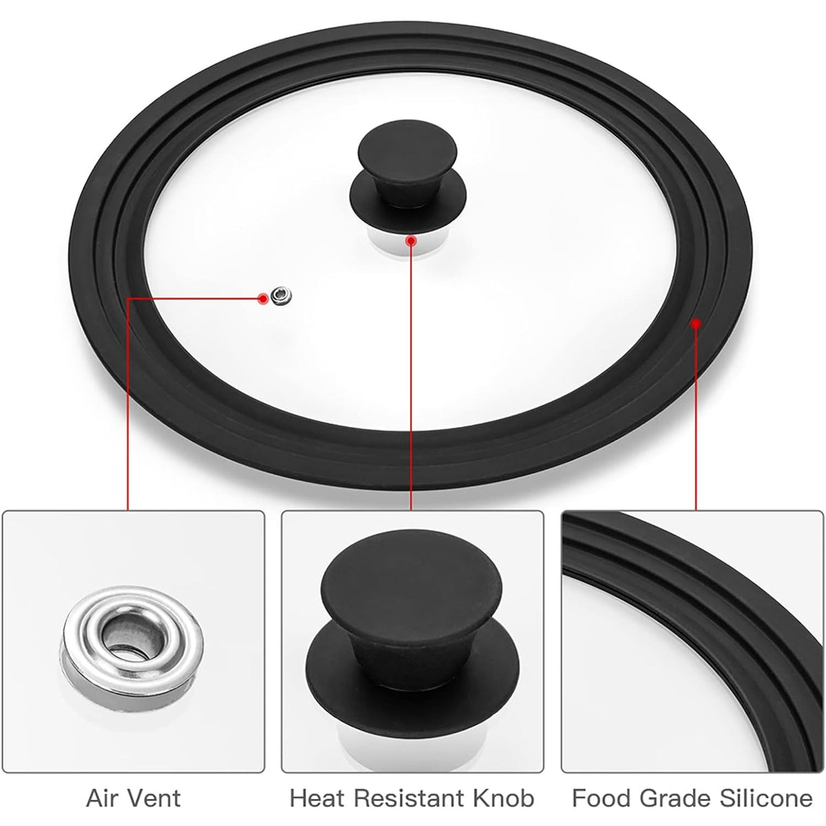 Silicone Glass Pan Lid for 10, 11, 12 Inch Pots & Skillets L615