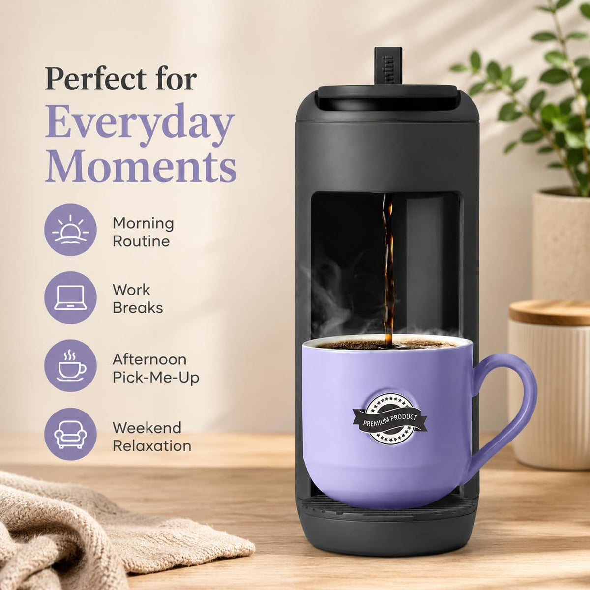Single Serve K Cup Coffee Maker 12 oz Matte Black O21827