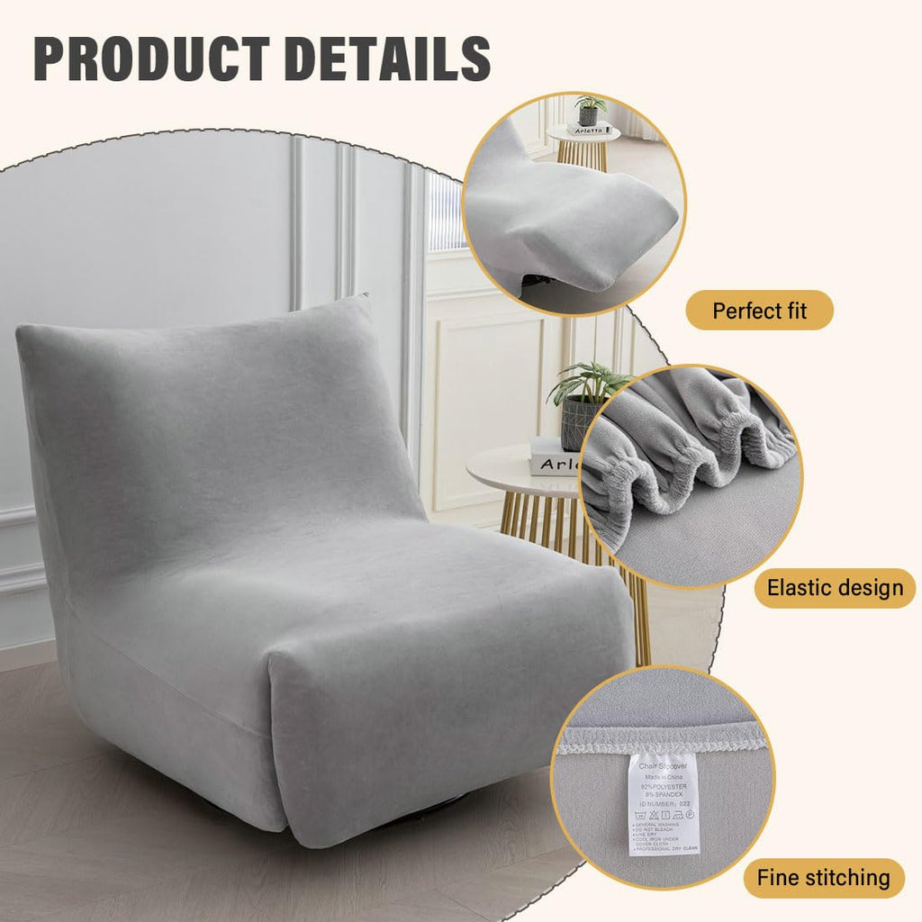 Light Gray Velvet Oversized Recliner Chair Cover F38502
