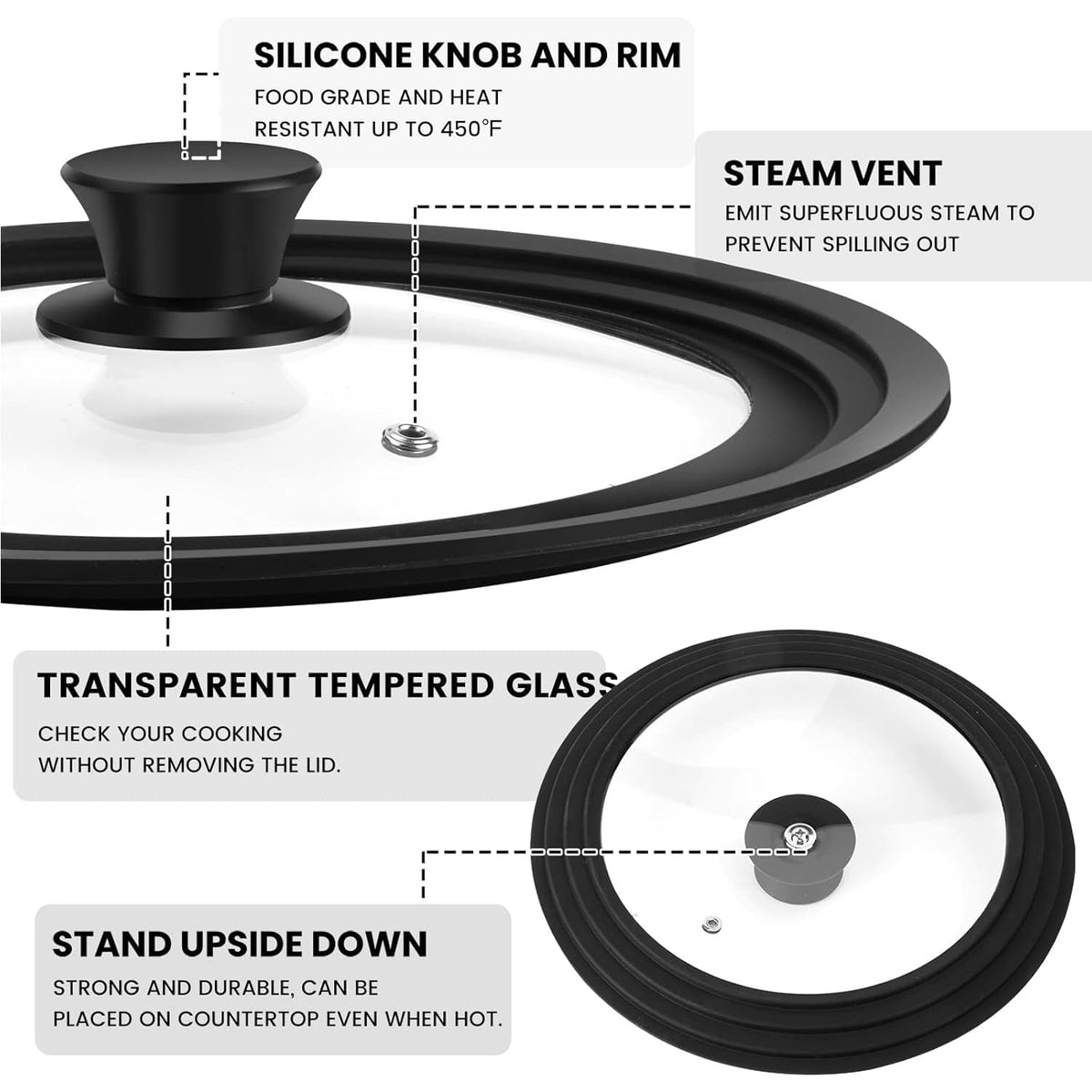 Silicone Glass Pan Lid for 10, 11, 12 Inch Pots & Skillets L615