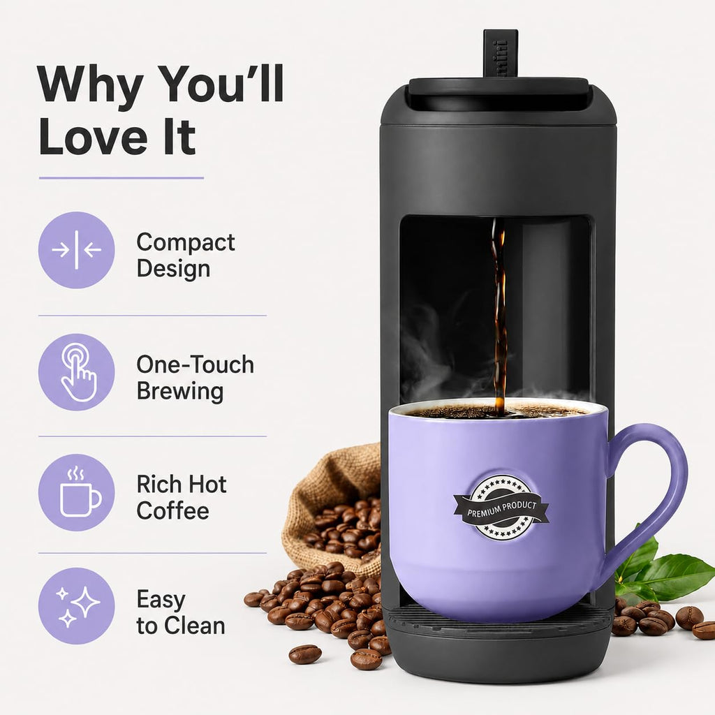 Single Serve K Cup Coffee Maker 12 oz Matte Black O21827
