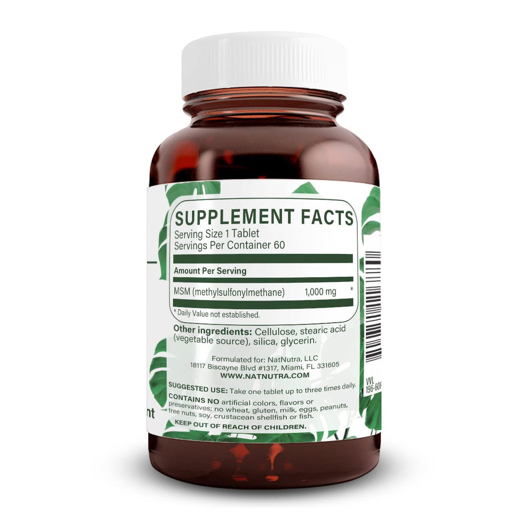 MSM Supplement with Sulfur 1000 mg, 60 Vegan Tablets U786608