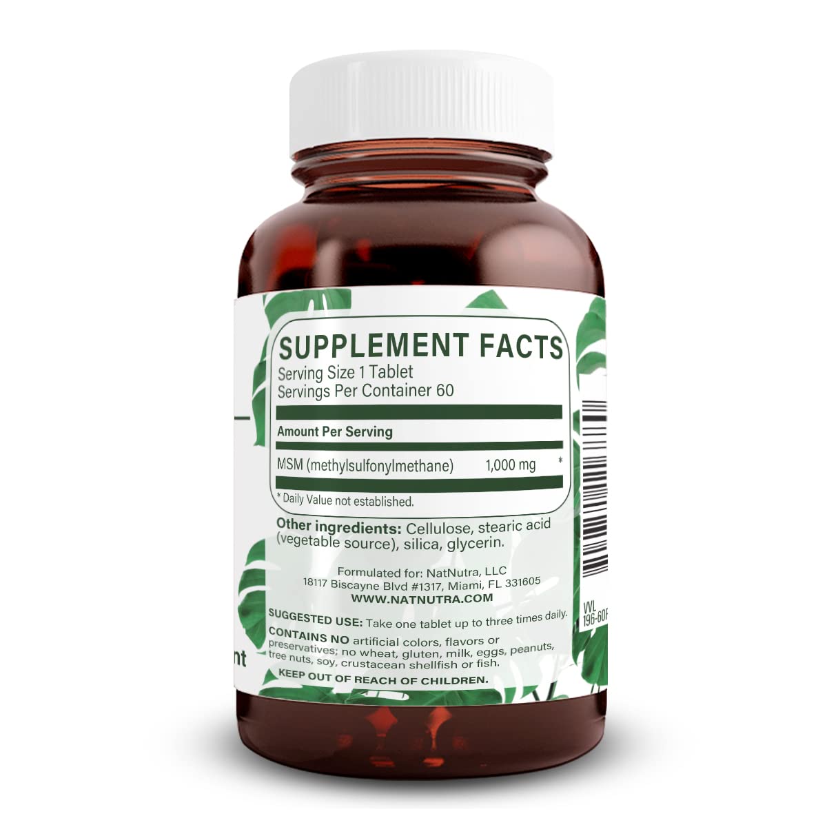 MSM Supplement with Sulfur 1000 mg, 60 Vegan Tablets U786608