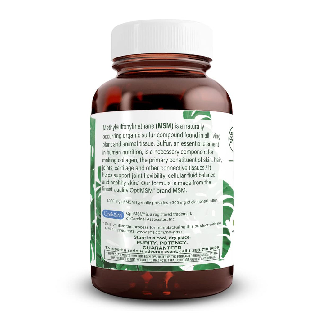 MSM Supplement with Sulfur 1000 mg, 60 Vegan Tablets U786608
