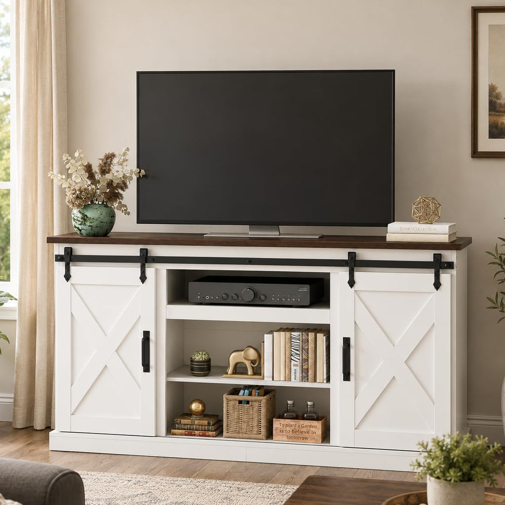 White Sliding Barn Door TV Stand C4981