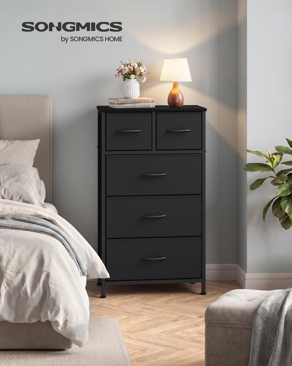 Tall Dresser with 5 Fabric Drawers U9289