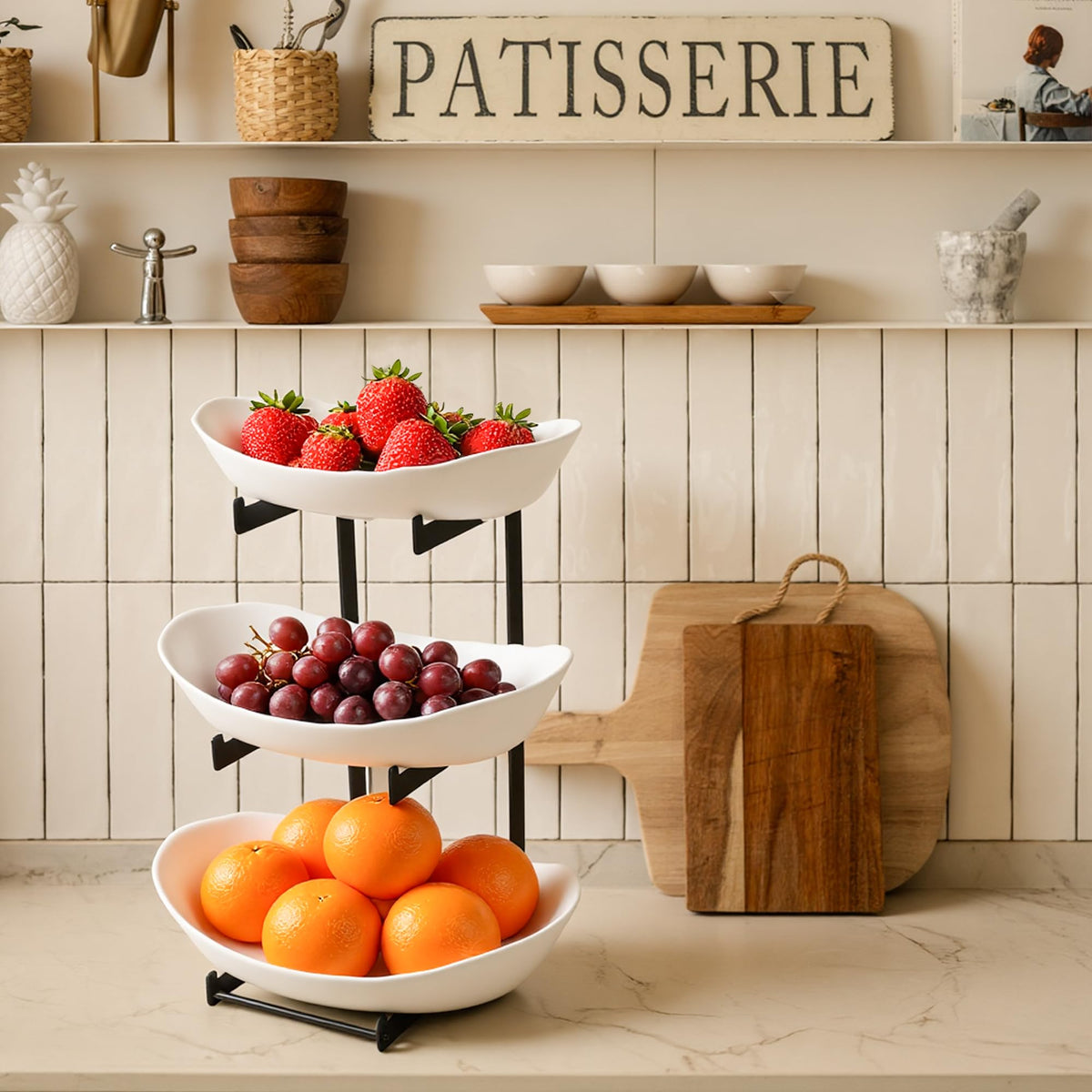 3 Tier White Plastic Fruit Bowl S74431