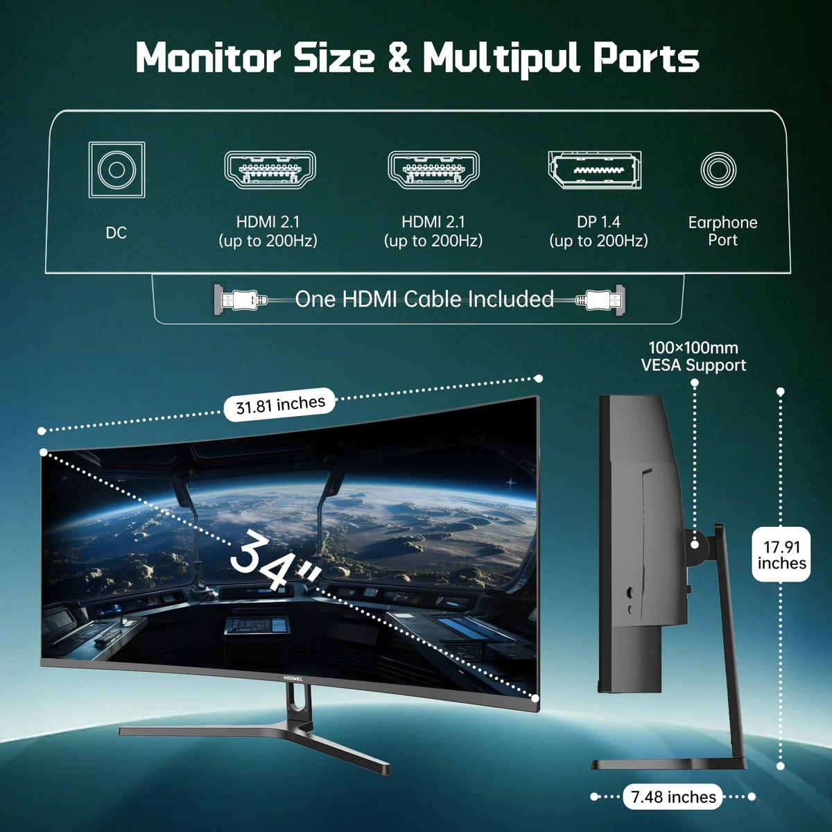 34 Inch Curved Gaming Monitor 200Hz UWQHD Y190280