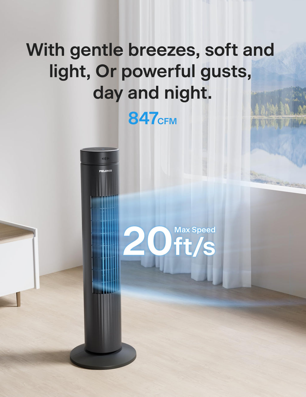 30-Inch Oscillating Tower Fan, 3 Speed, Black B9234