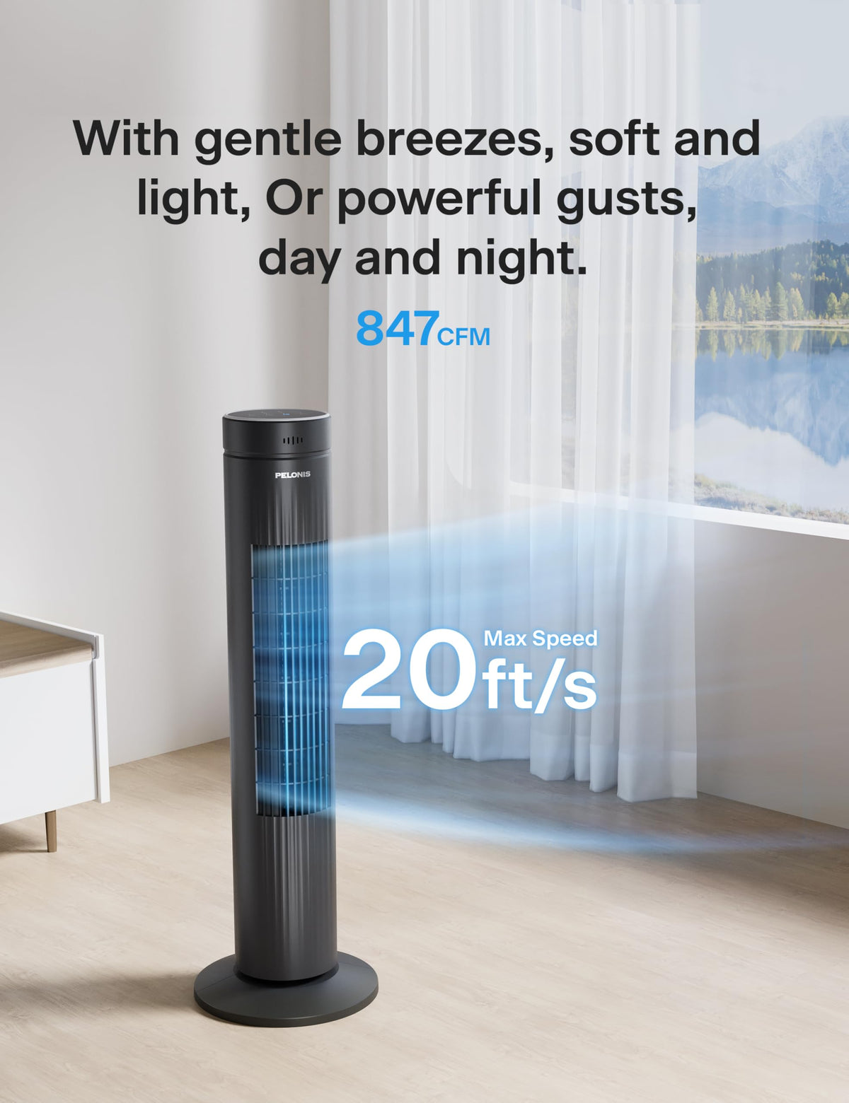 30-Inch Oscillating Tower Fan, 3 Speed, Black B9234