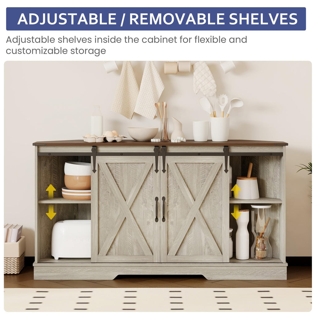 Corner TV Stand with Sliding Barn Door & Removable Shelves M49484