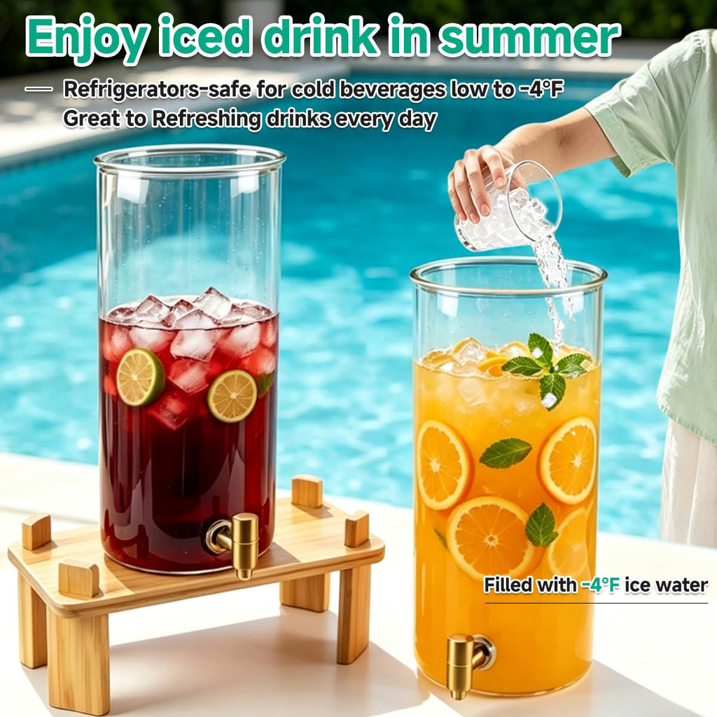 2 Gallon Glass Beverage Dispenser with Spigot and Bamboo Stand E8543