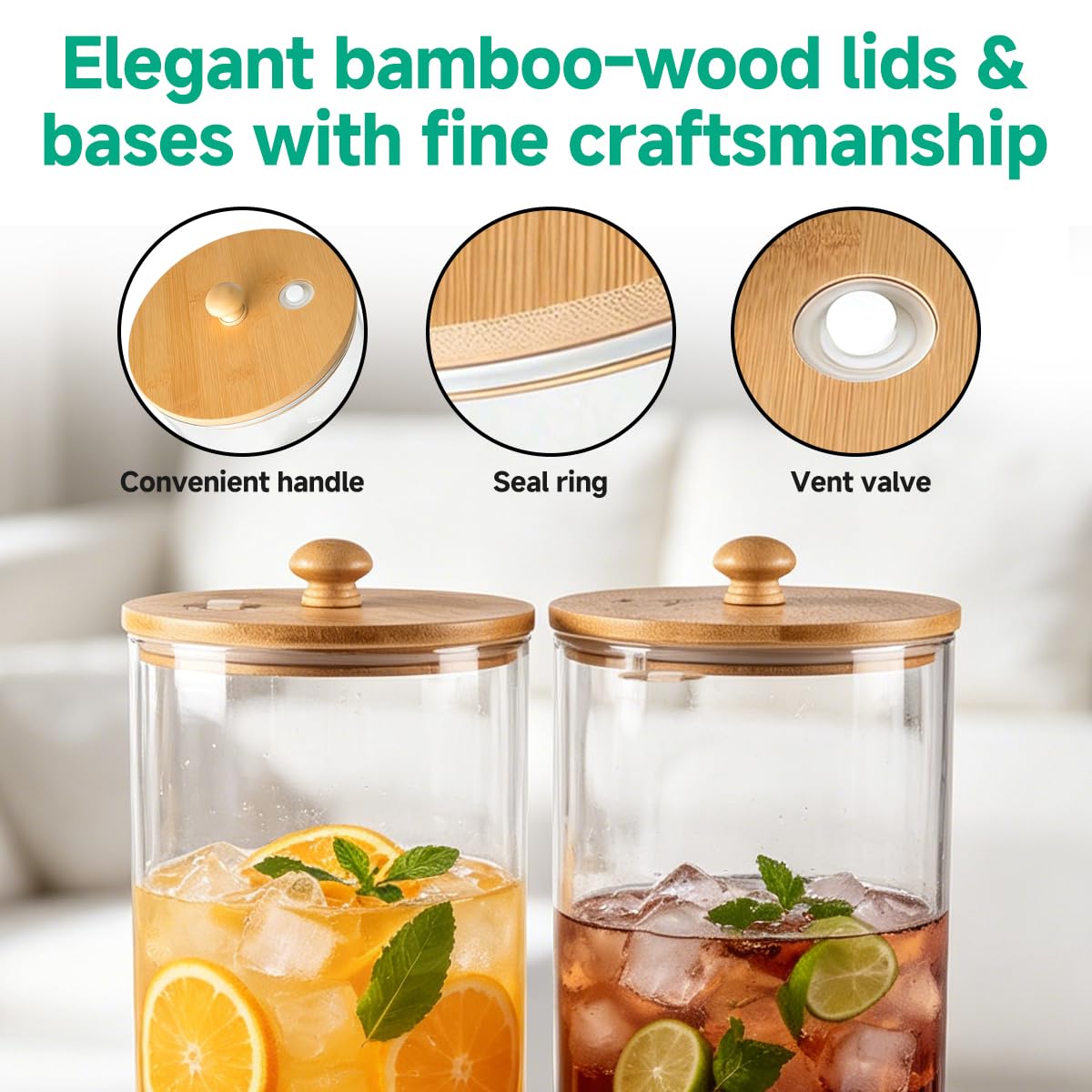2 Gallon Glass Beverage Dispenser with Spigot and Bamboo Stand E8543
