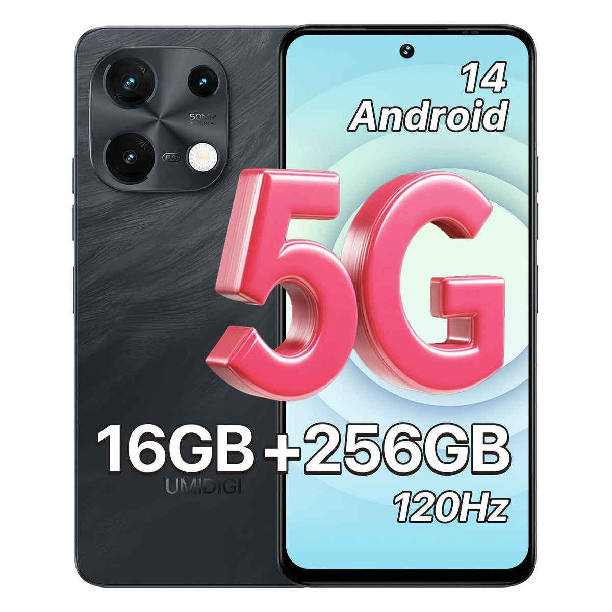5G Dual SIM Unlocked Cell Phone, 6.8" HD+ 120Hz Display, 256GB, 50MP Camera, Black B287