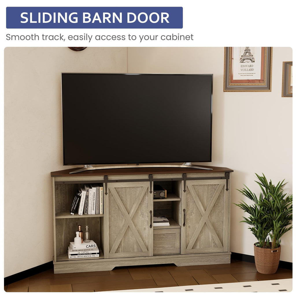 Corner TV Stand with Sliding Barn Door & Removable Shelves M49484