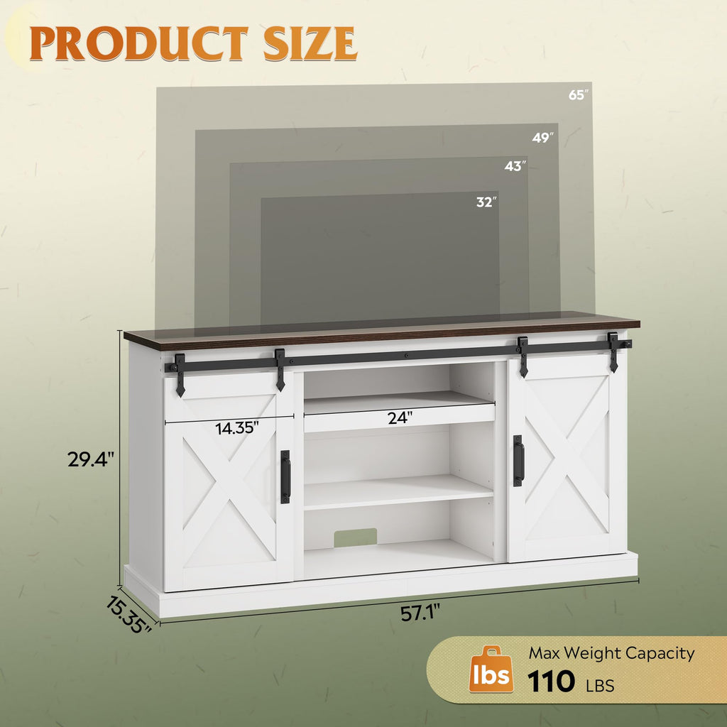 White Sliding Barn Door TV Stand C4981