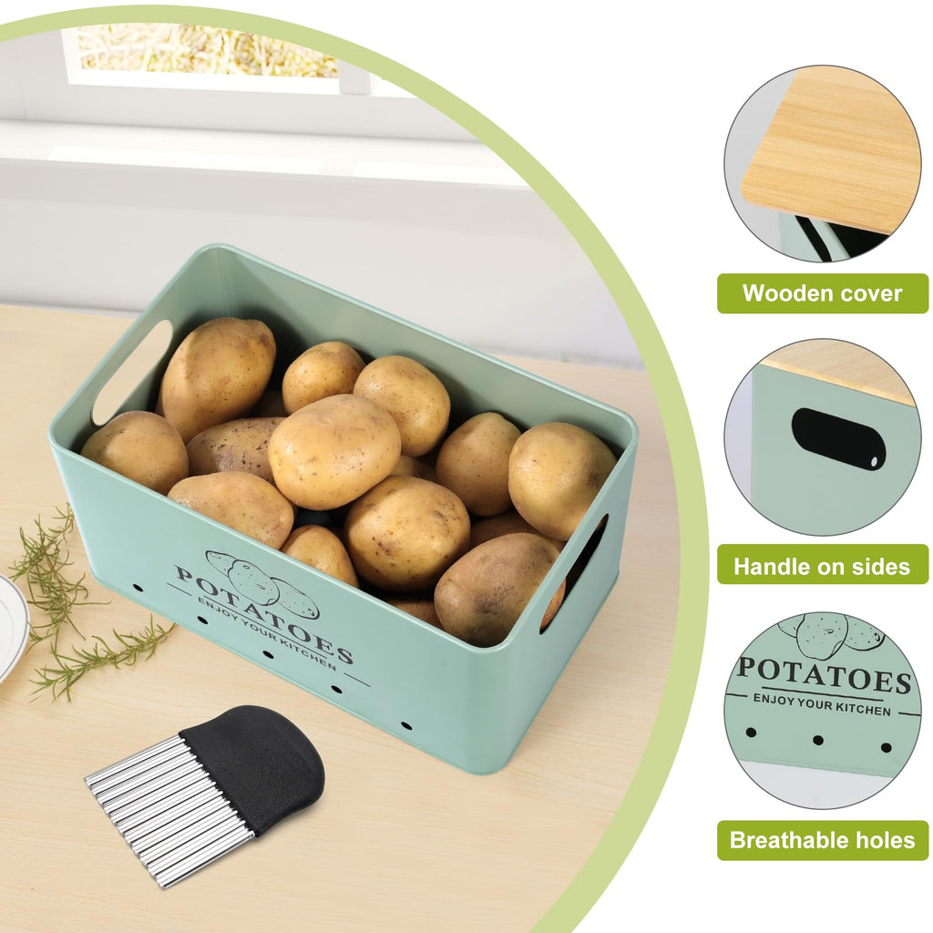 Metal Vegetable Storage Set of 3 with Aerating Holes and Bamboo Lid J6798