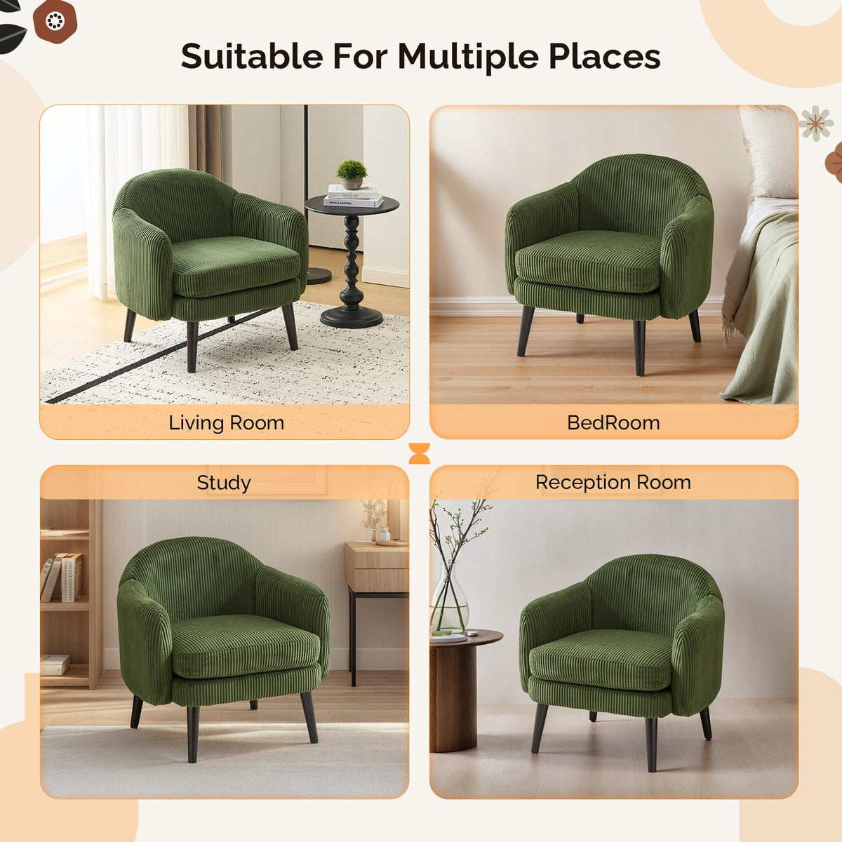 Green Corduroy Accent Armchairs Set of 2 Z52289
