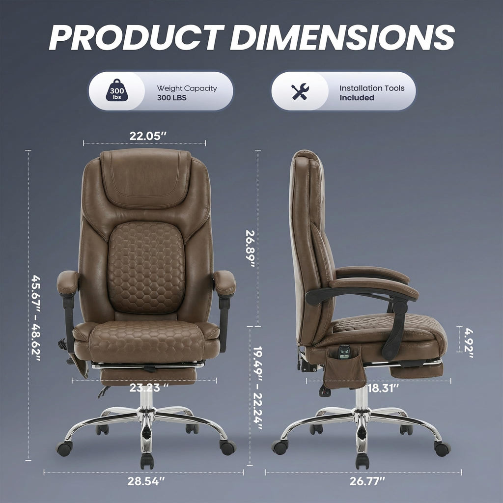 Brown Leather Massage Office Chair with Heat and Footrest A68867