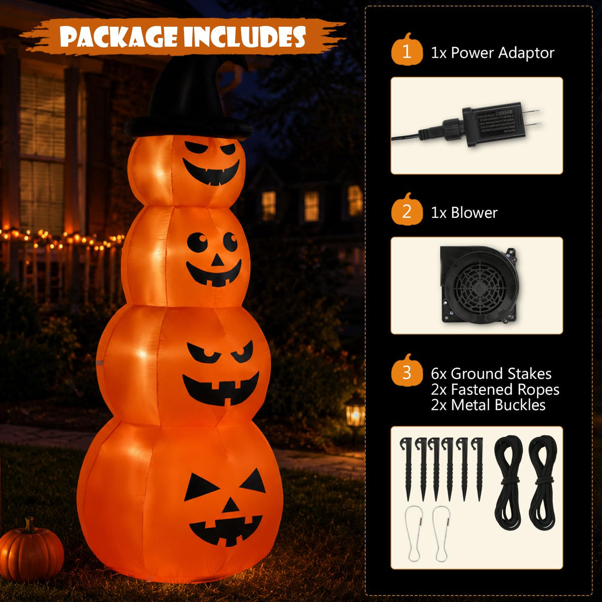 8FT Inflatable Stacked Pumpkins E36646