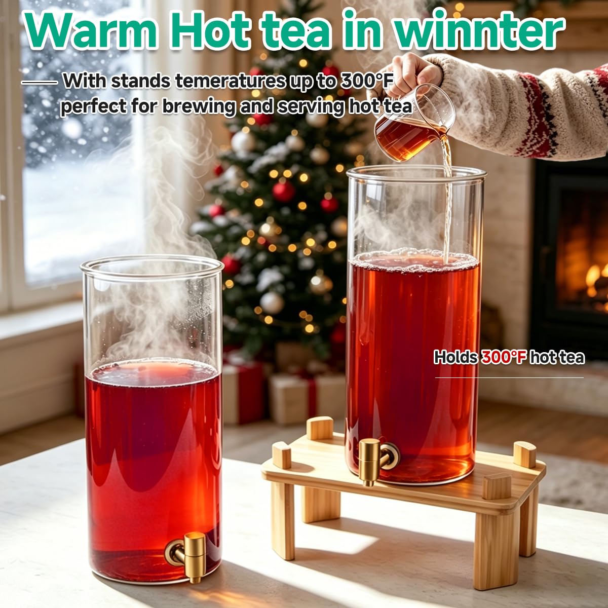 2 Gallon Glass Beverage Dispenser with Spigot and Bamboo Stand E8543