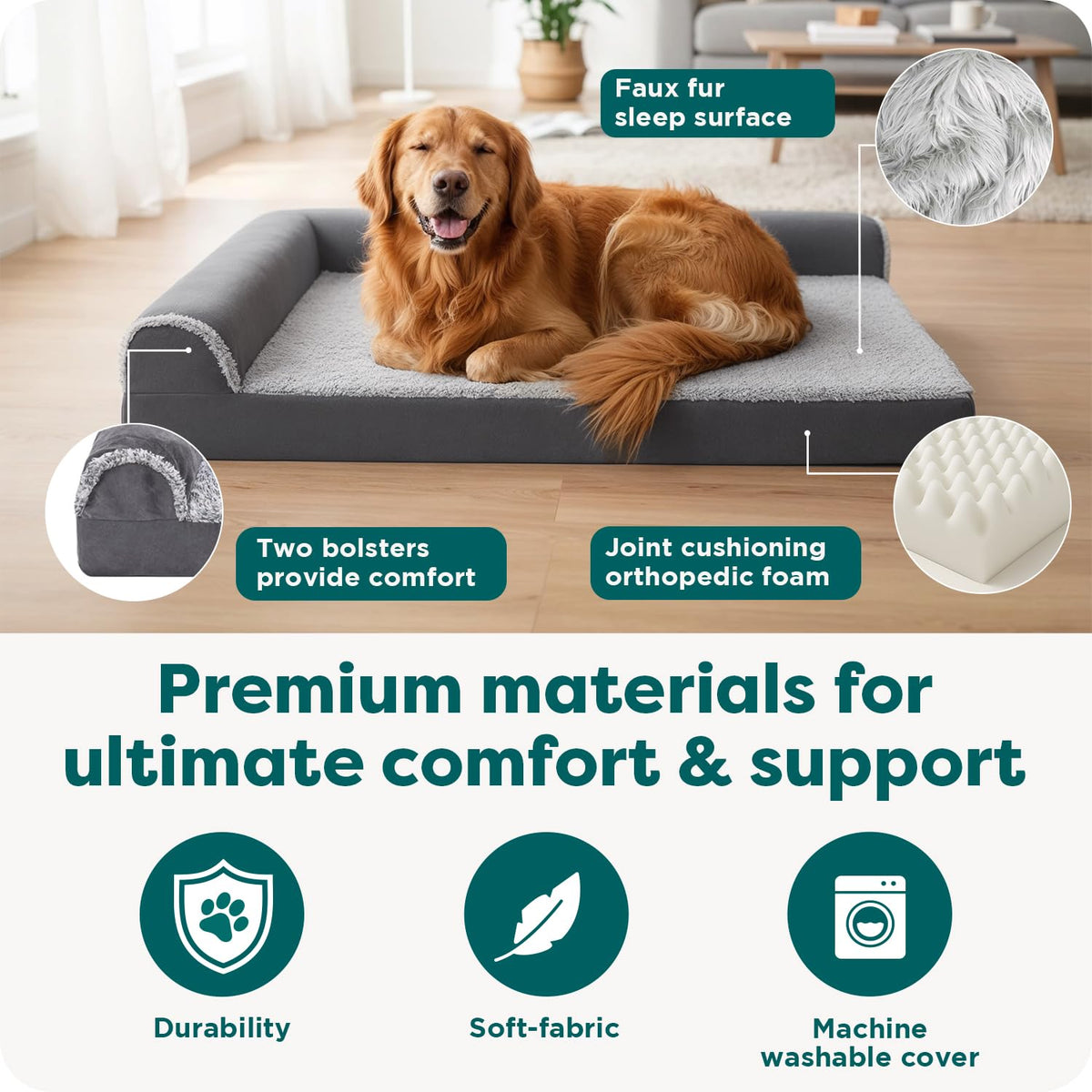 Orthopedic Dog Bed with Removable Bolsters & Washable Cover S937829