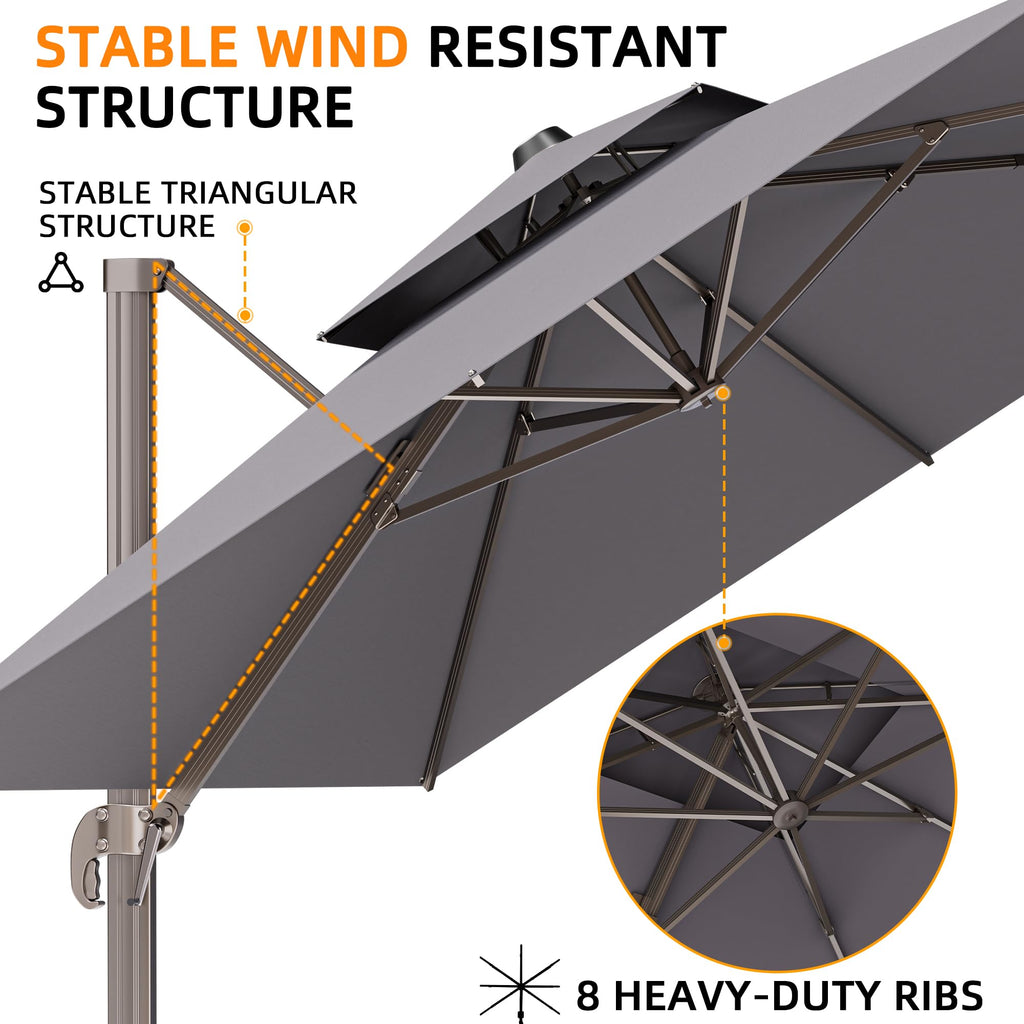 9' X 12' Grey Cantilever Patio Umbrella with Base J291134