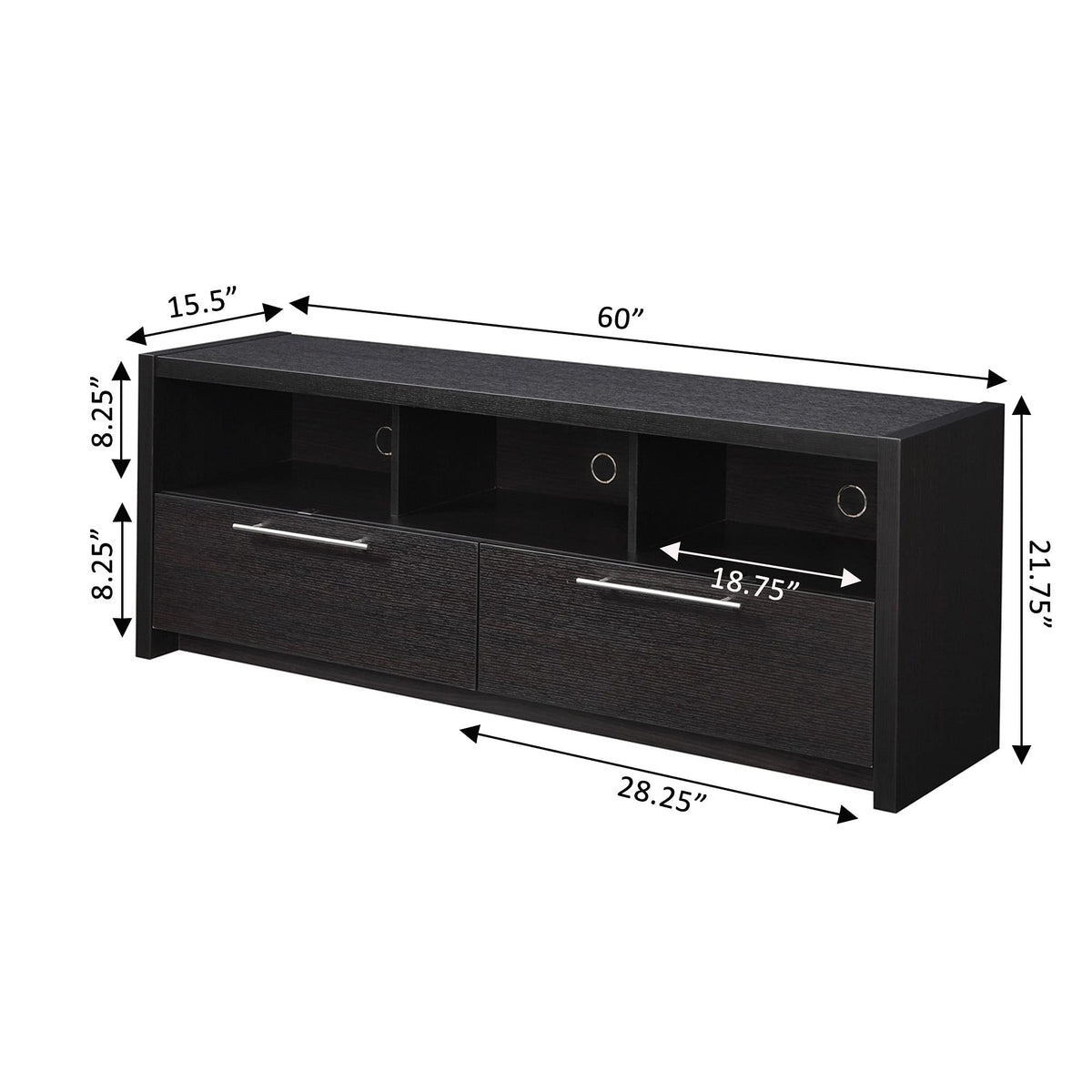 Espresso TV Stand with Storage Cabinets & Shelves T46272