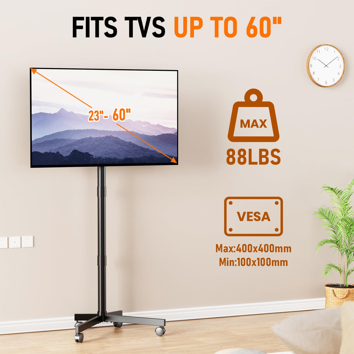 Rolling TV Stand with Locking Wheels, Black N39031