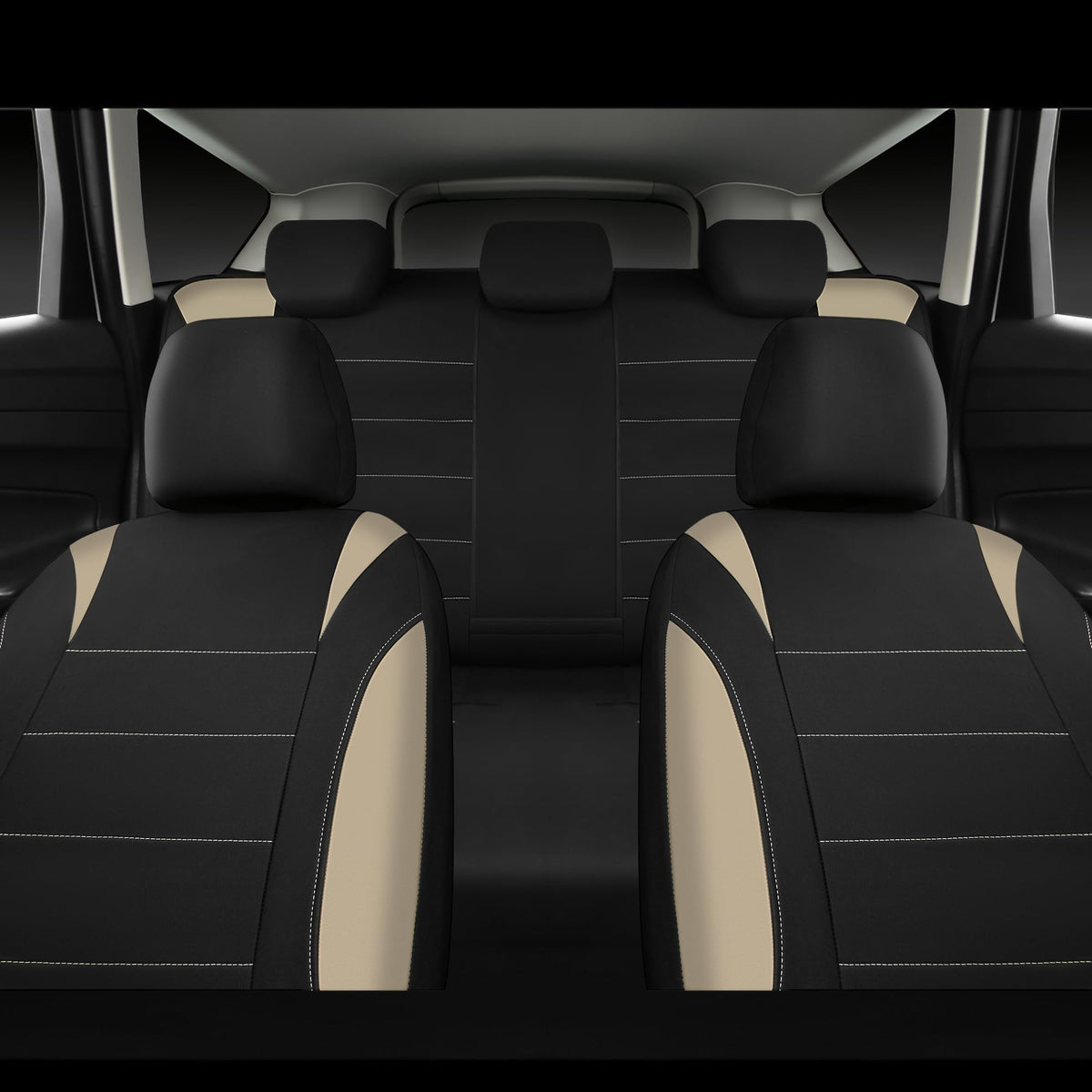 Waterproof Car Seat Covers Full Set Black and Beige K77725