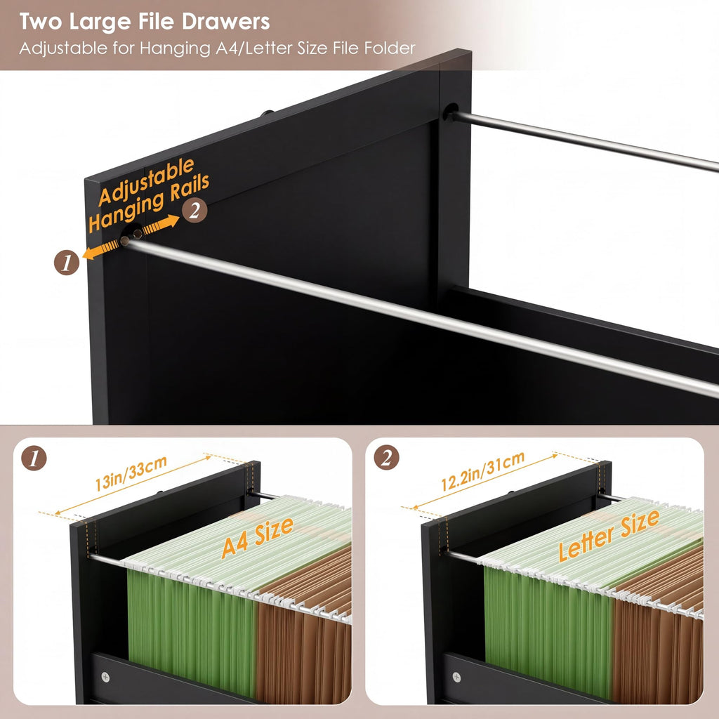 72'' Tall File Bookcase with Power Outlet & 2 Filing Drawers H15437