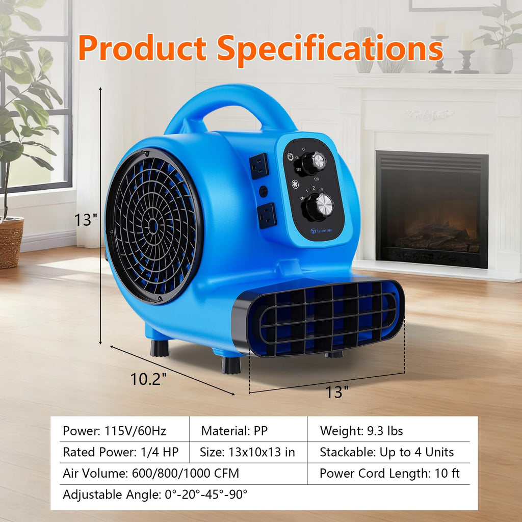 1/4 HP 1000 CFM Portable Air Mover Blower Fan X3497