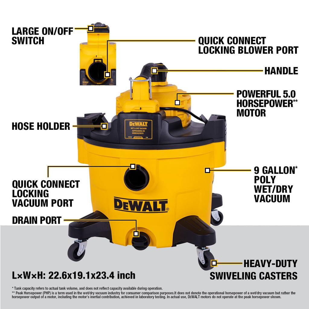 Shop Vacuum Wet and Dry 9 Gallon 5 HP with Detachable Blower J93298