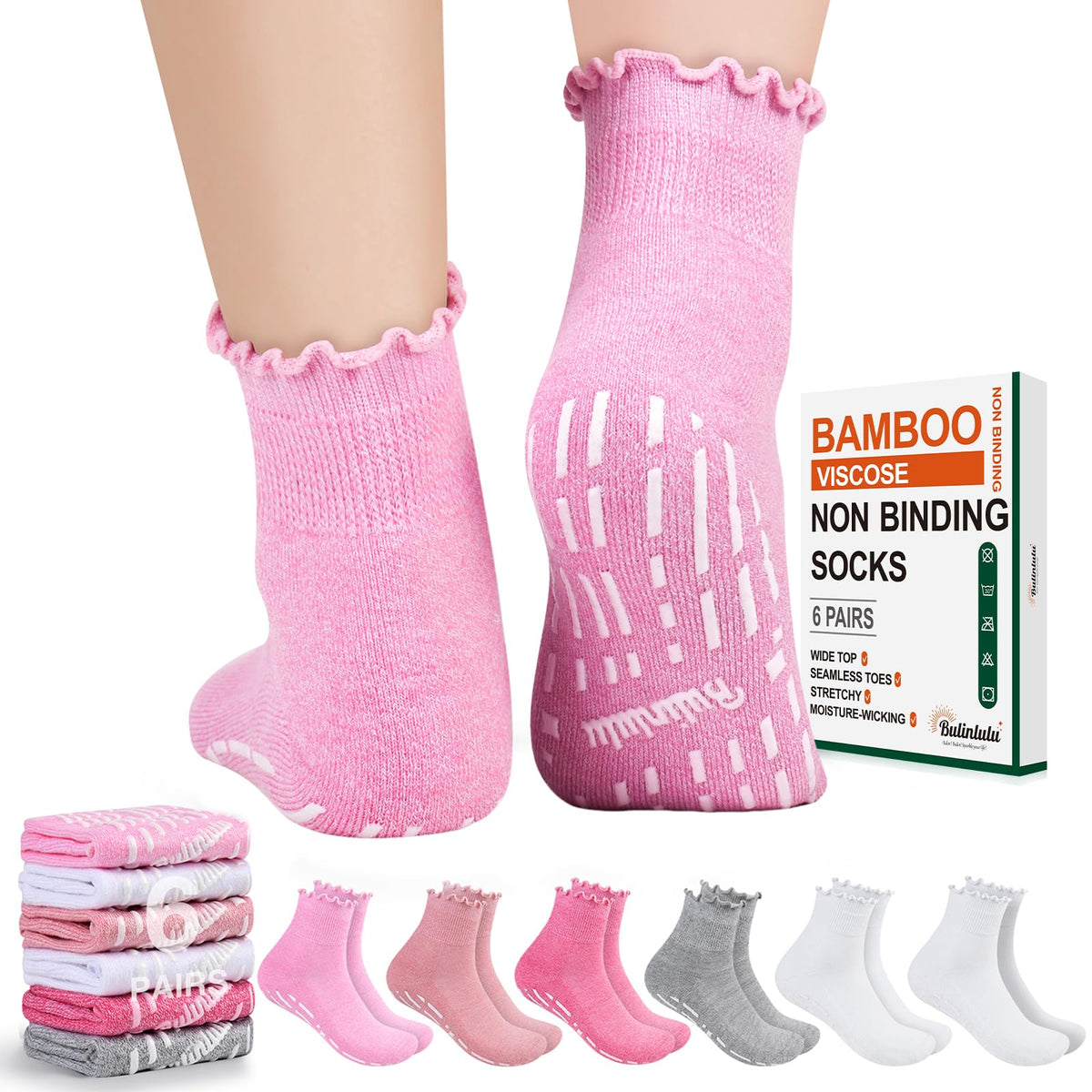 Non Slip Diabetic Socks for Women 6 Pairs Size 9-11 B369594
