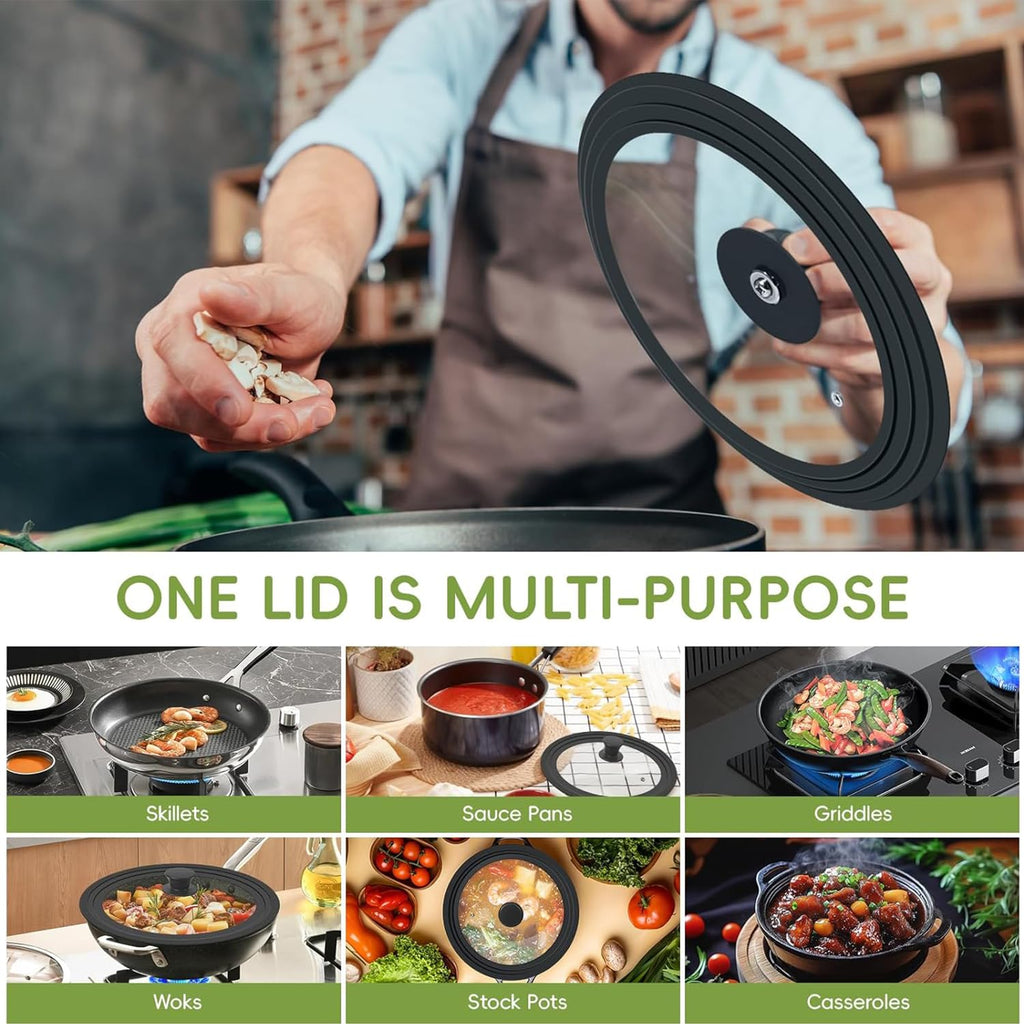 Silicone Glass Pan Lid for 10, 11, 12 Inch Pots & Skillets L615