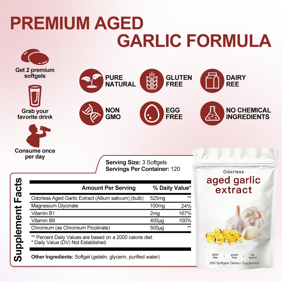 Odorless Garlic Supplement 300 Count Softgels M376653