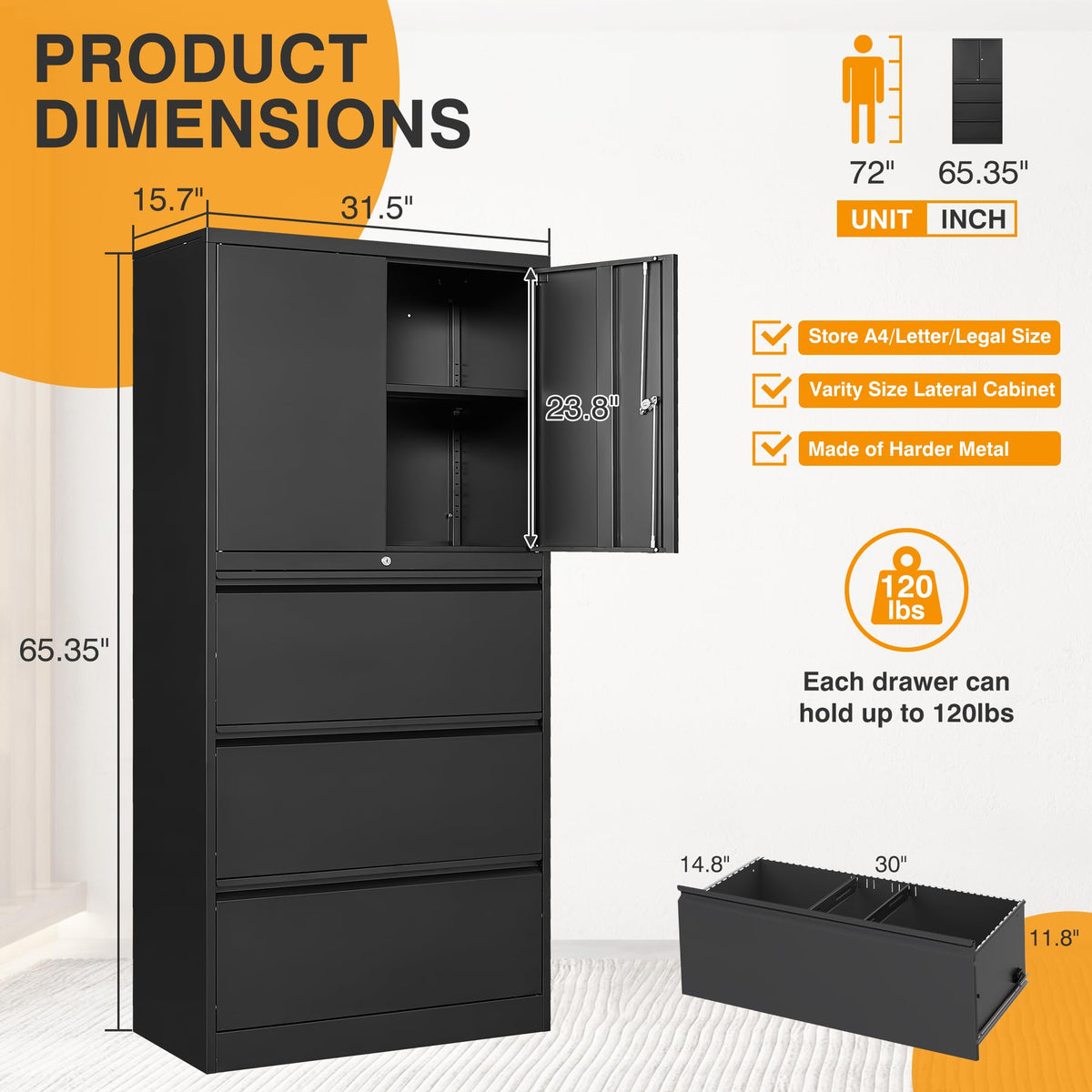 3 Drawer Metal Lockable File Cabinet M8079
