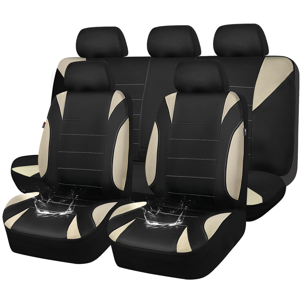 Waterproof Car Seat Covers Full Set Black and Beige K77725