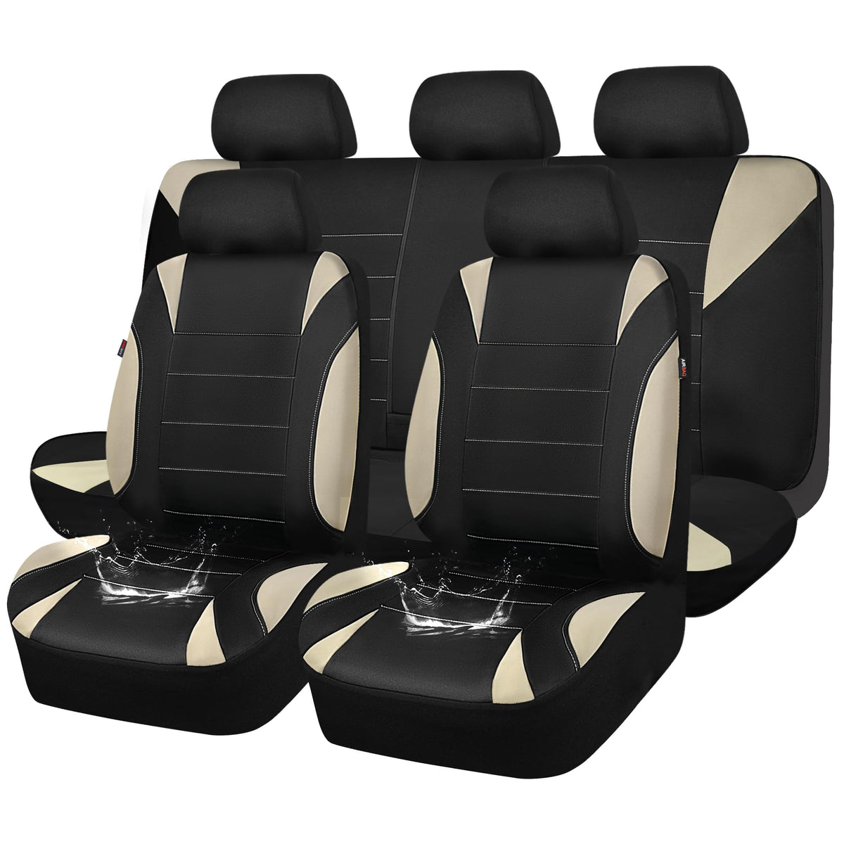Waterproof Car Seat Covers Full Set Black and Beige K77725