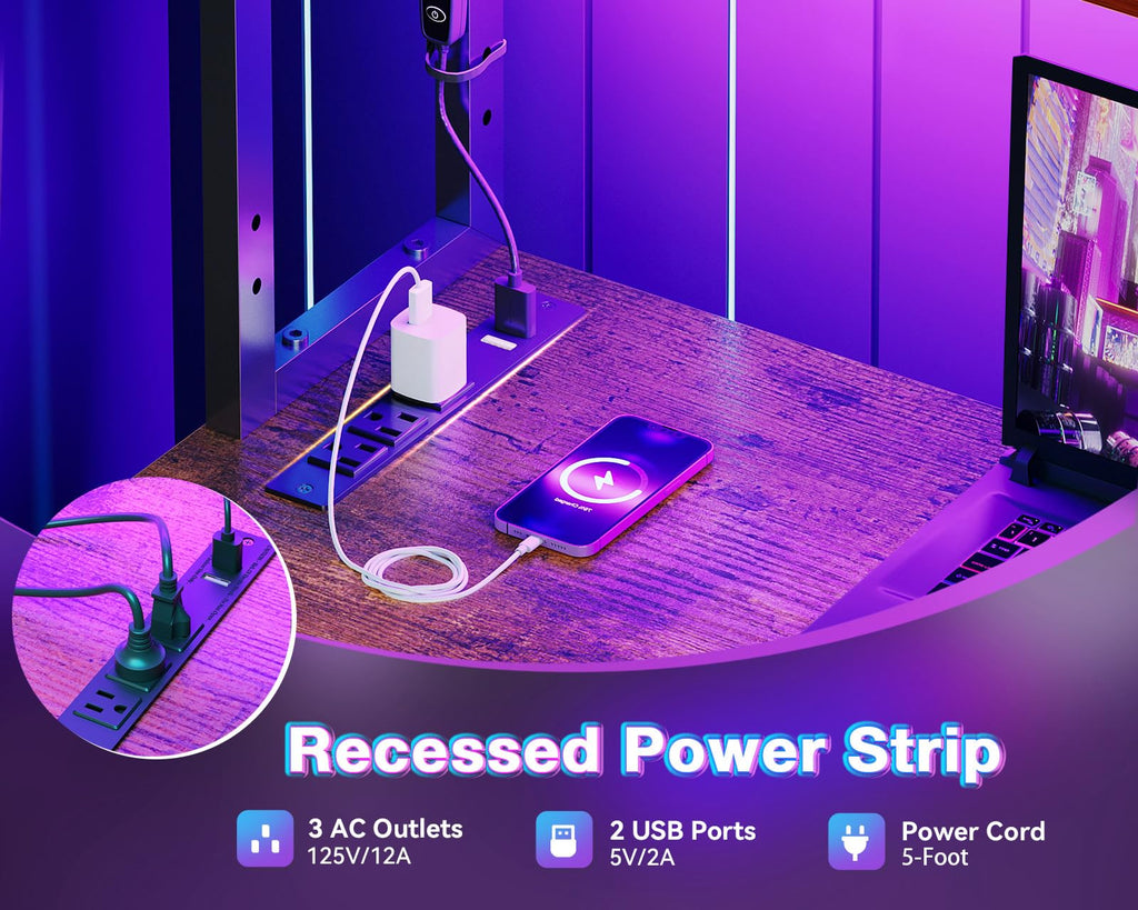 L Shaped Desk with LED Light & Power Outlet Q24442