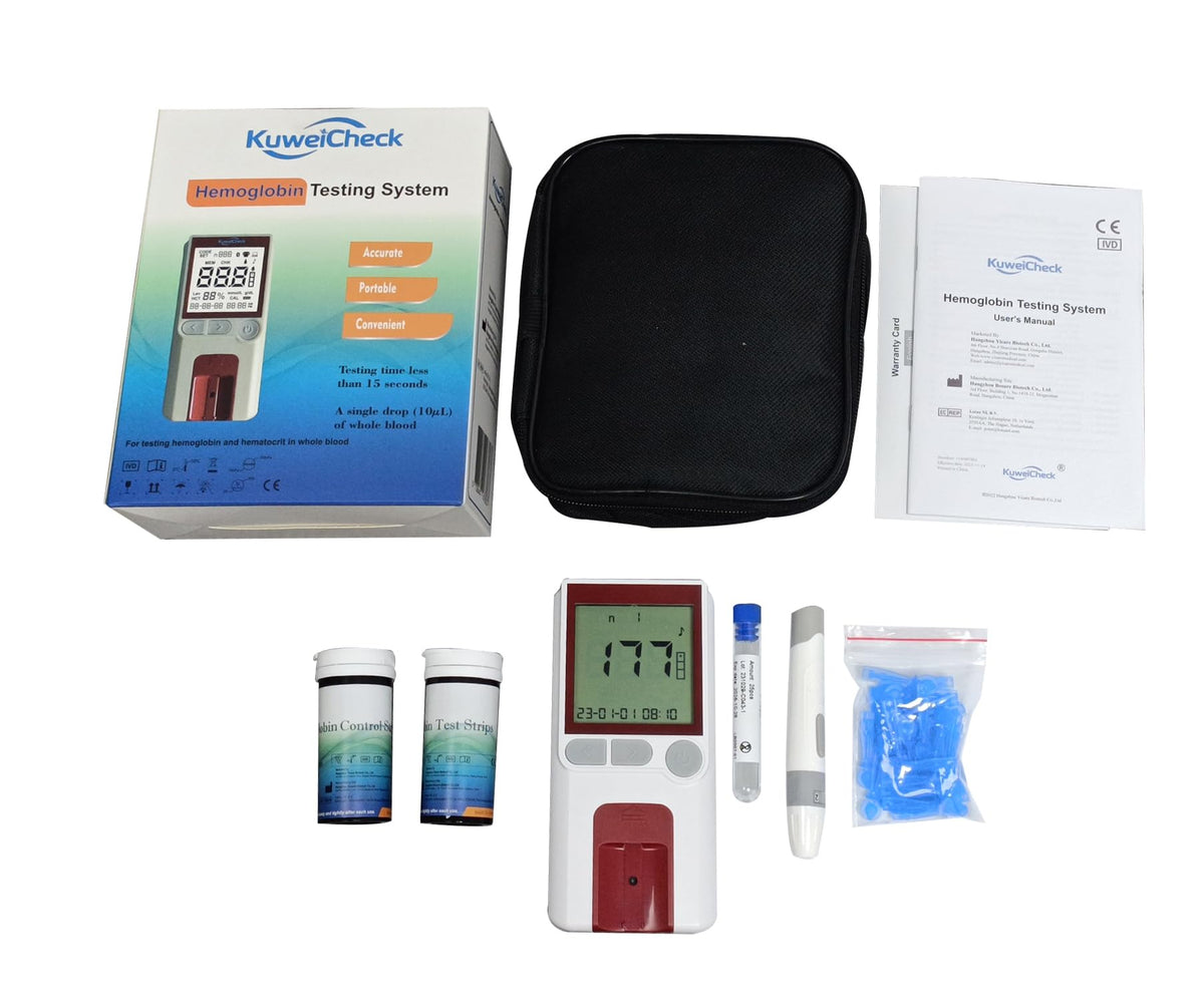Hemoglobin Test Meter Kit with 50pcs Strips, Lancets and Capillary Tubes Q626285