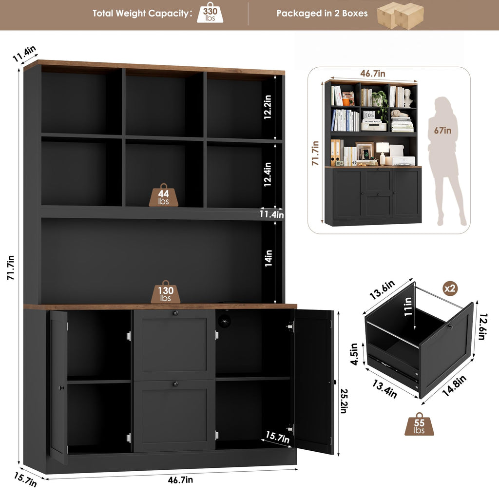 72'' Tall File Bookcase with Power Outlet & 2 Filing Drawers H15437