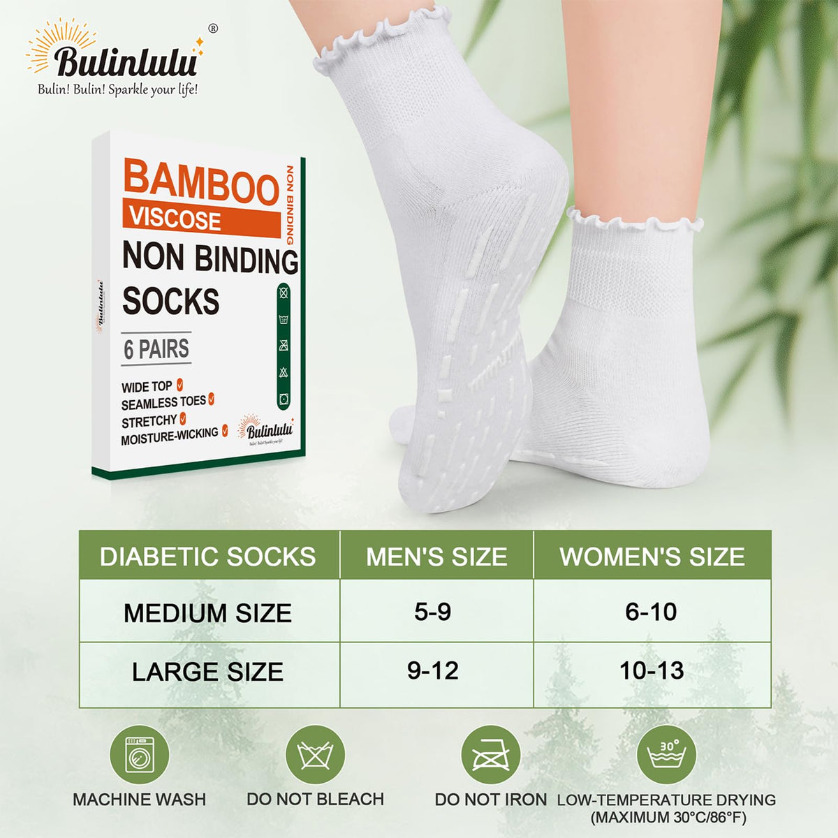 Non Slip Diabetic Socks for Women 6 Pairs Size 9-11 B369594