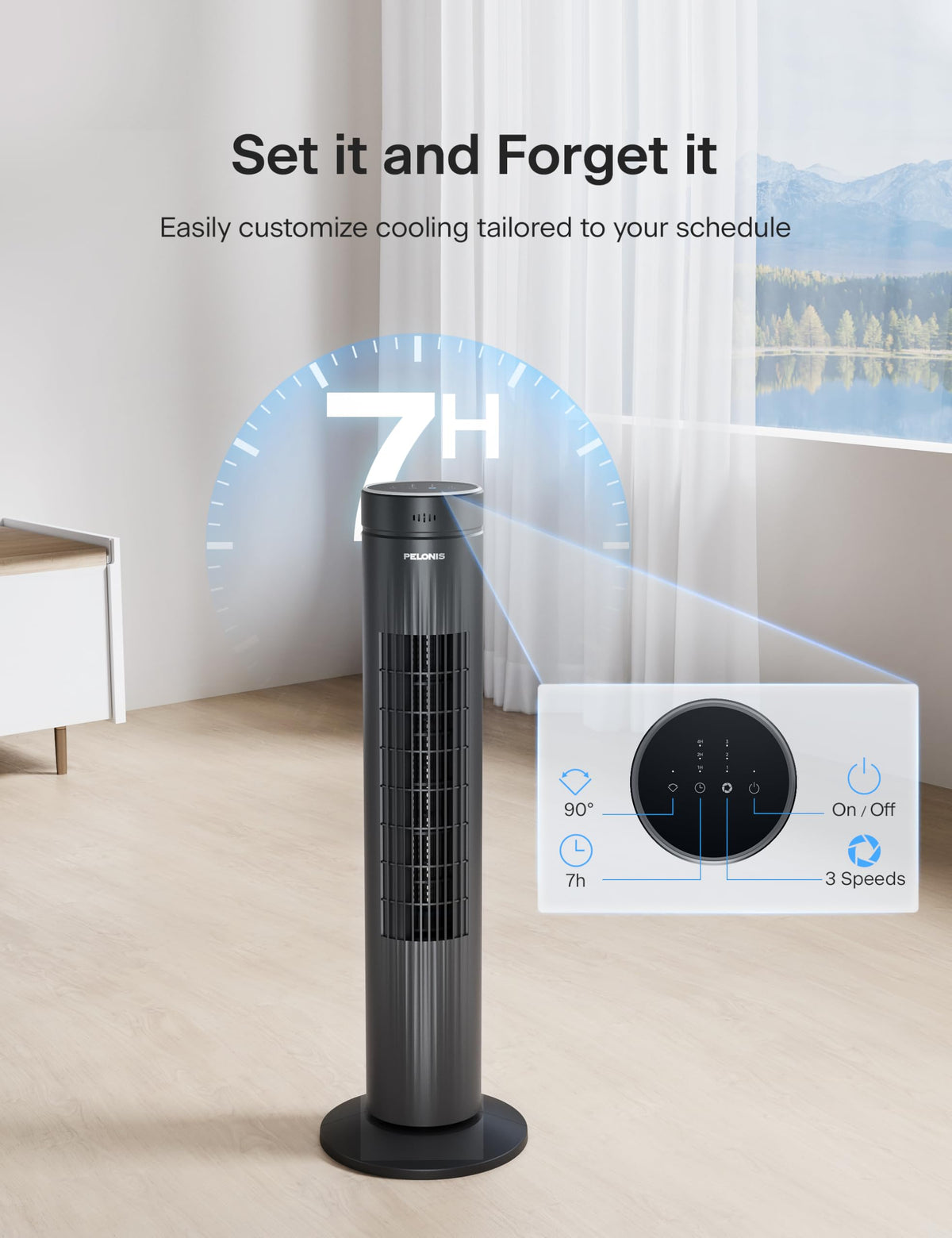 30-Inch Oscillating Tower Fan, 3 Speed, Black B9234