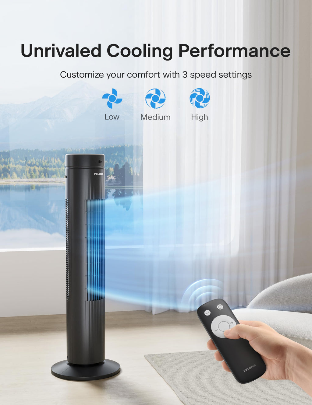 30-Inch Oscillating Tower Fan, 3 Speed, Black B9234